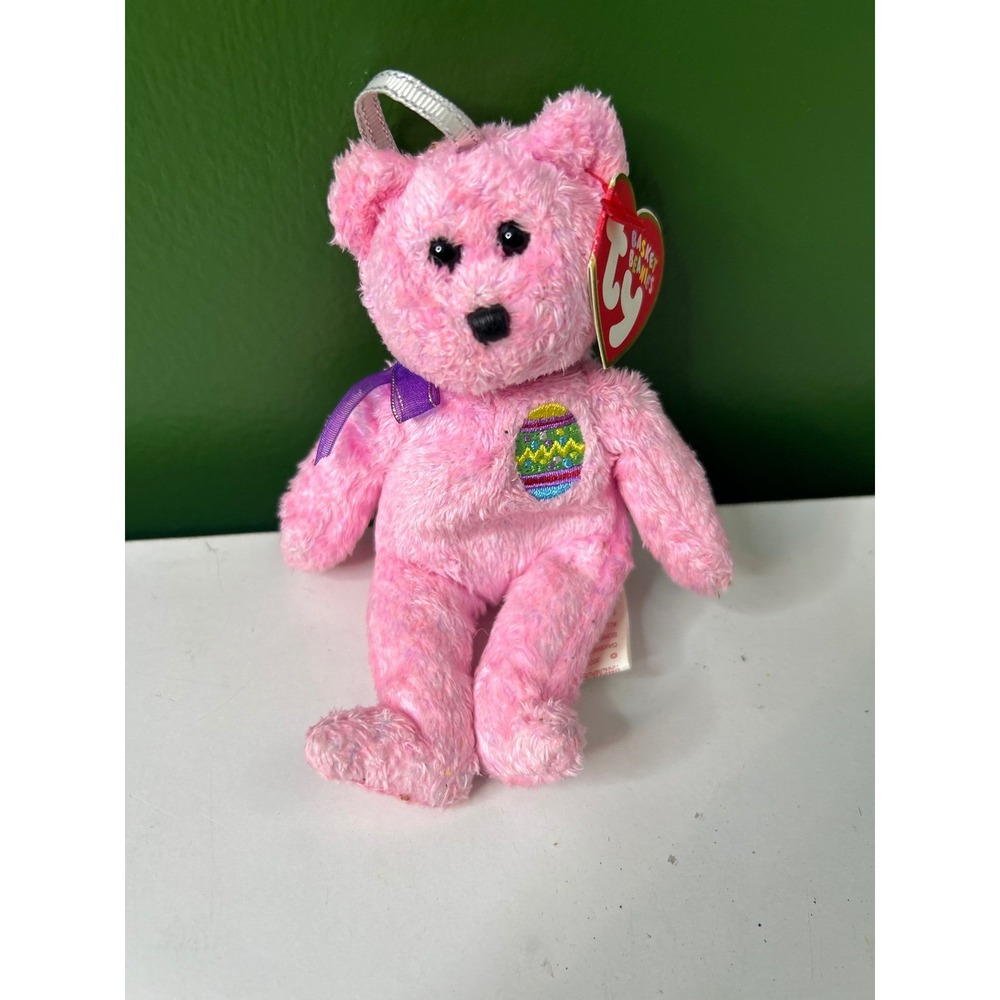 Ty Basket Beanies Eggs Pink Bear Easter Plush with Hanging Loop and Tags